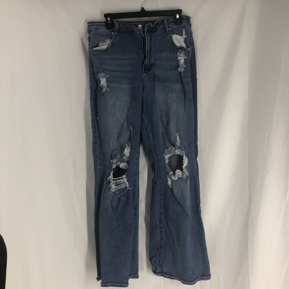 Women’s Almost Famous Always Fabulous Flare Distressed Blue Jeans Size 11